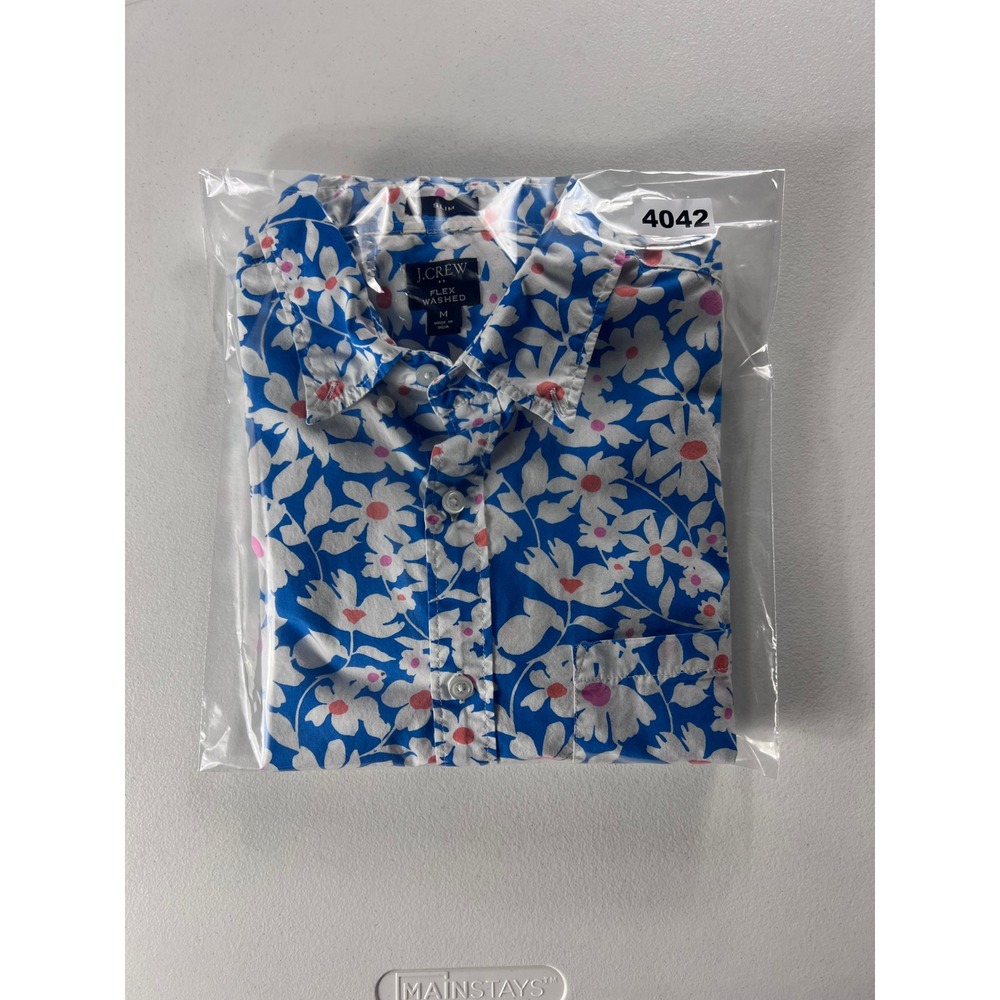 J.Crew Flex Washed Shirt Men Medium Slim Fit Short Sleeve Floral Button Down - Picture 9 of 9